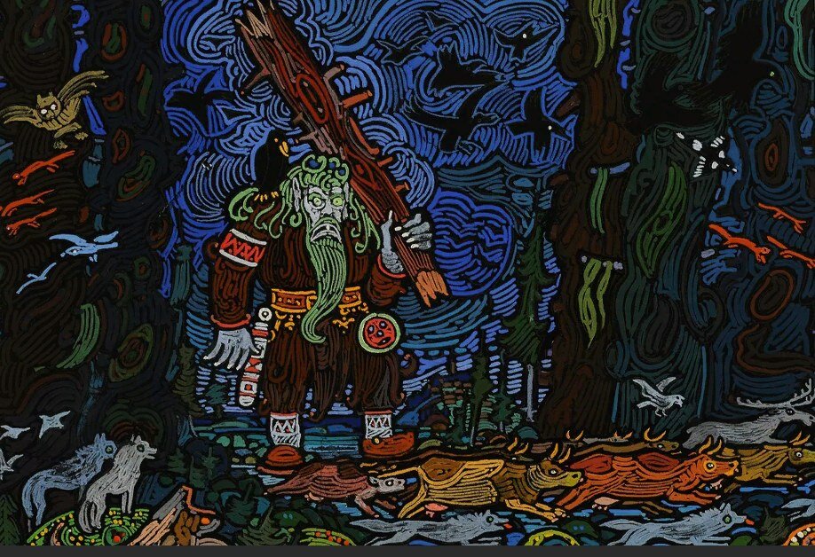 "Яг-Морт гонит стадо коров. " художник: Василий Игнатов Коми художник, картинка из открытых источников Яндекс Картинки