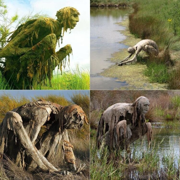 Источник: https://www.reddit.com/r/oddlyterrifying/comments/c51447/swamp_creature_statues/