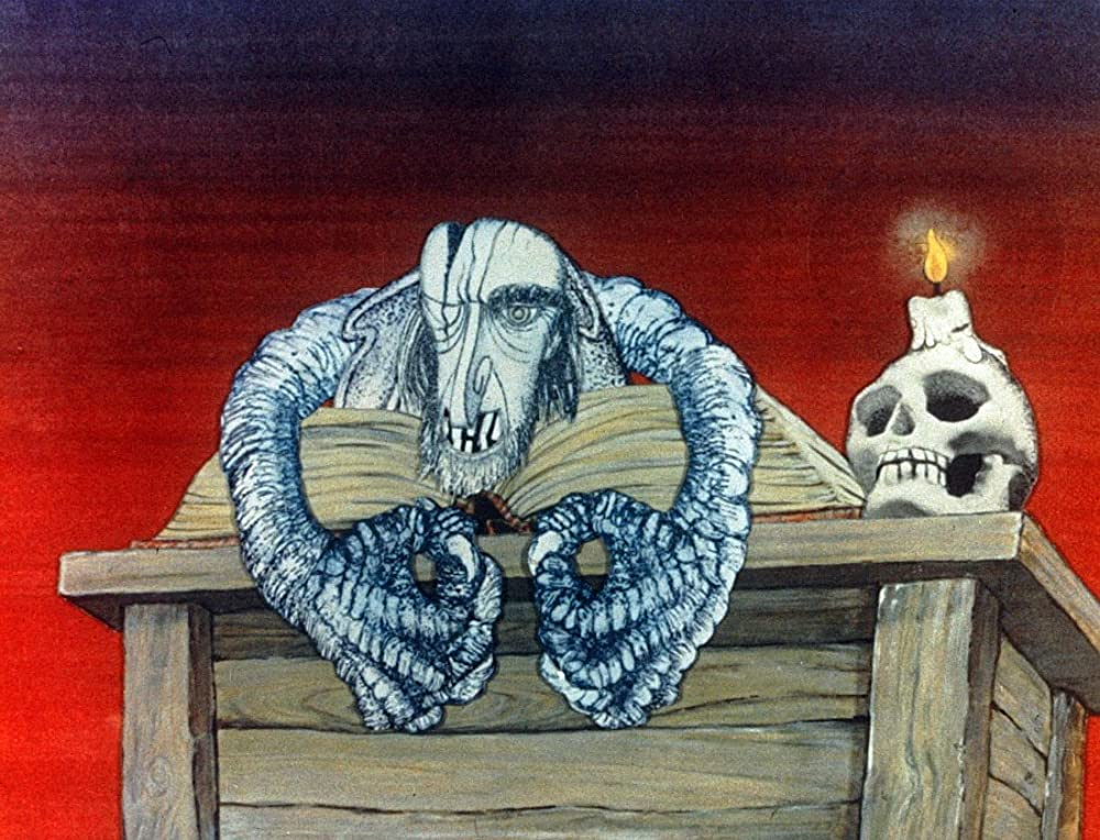 Кадр из мультфильма Carodejuv ucen. Режиссер: Карел Земан. Операторы: Зденек Крупа, Богуслав Пикхарт. Художник: Карел Земан. Производство: Bavaria Atelier GmbH, Ceskoslovenský Filmexport, Filmové Studio Gottwaldov, Krátký Film Praha, Süddeutscher Rundfunk (SDR)