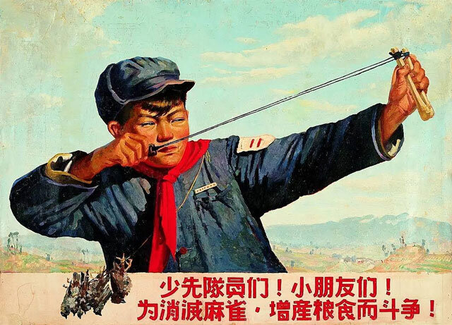 Призыв для выхода всех на борьбу с паразитами ( так Китай называл воробьев ) 