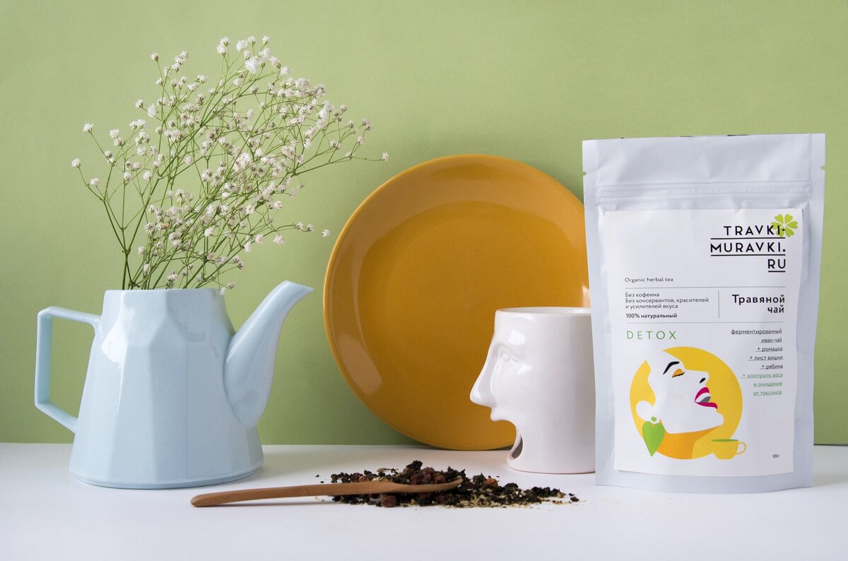 Чай "Травки-муравки" с листом вишни и ферментированными травами.