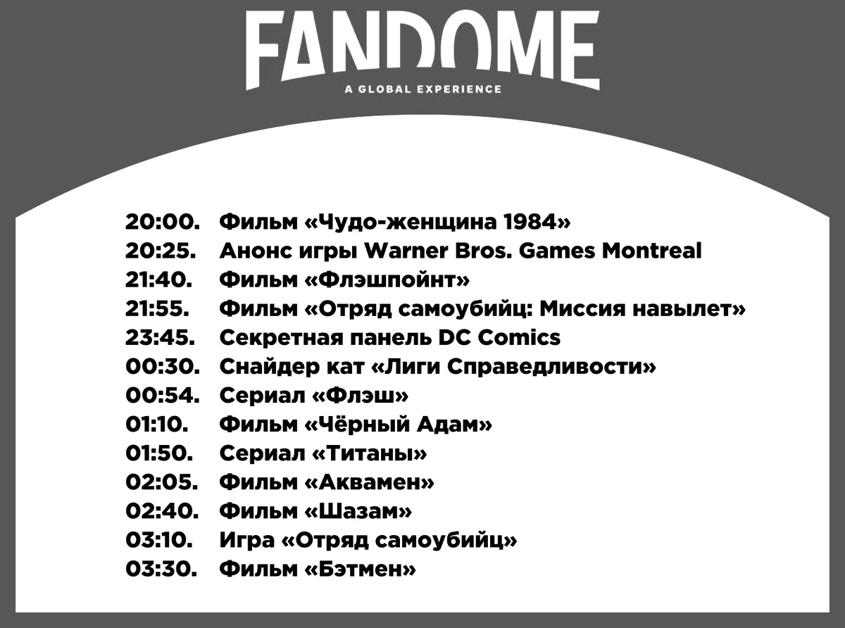 Расписание DC FANDOME 2020