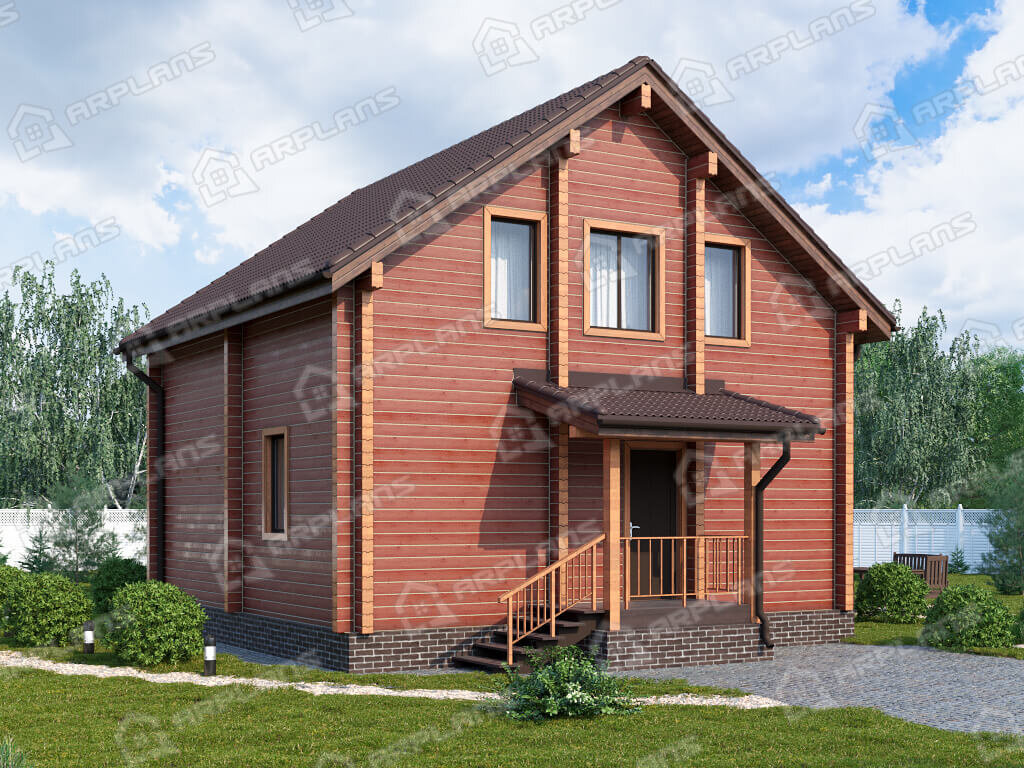 Фото 1 двухэтажного дома из бруса с мансардой, 3 спальнями, гостевой и газовой котельной. 115 кв м. Источник arplans.ru Проект ДС-174