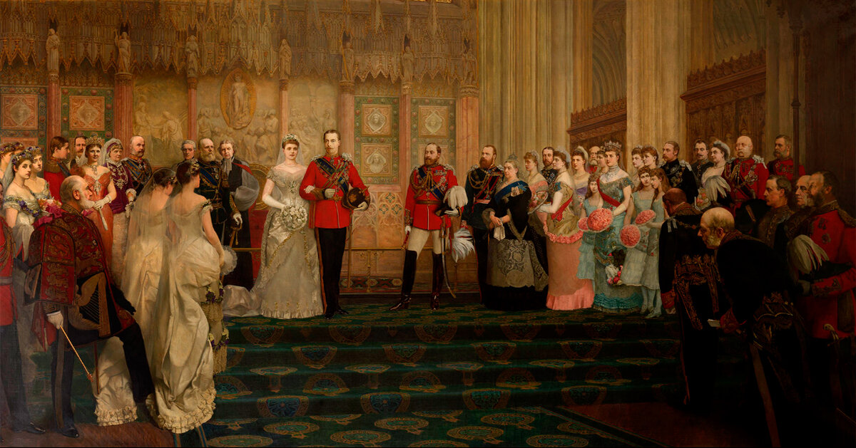 Брак герцога Олбани. Работа художника Джеймса Дромгола Линтона. Картина была заказана скорбящей королевой Викторией в 1885 году, после смерти принца Леопольда.