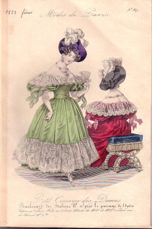 Вечерние платья и шляпы, 1832 год.