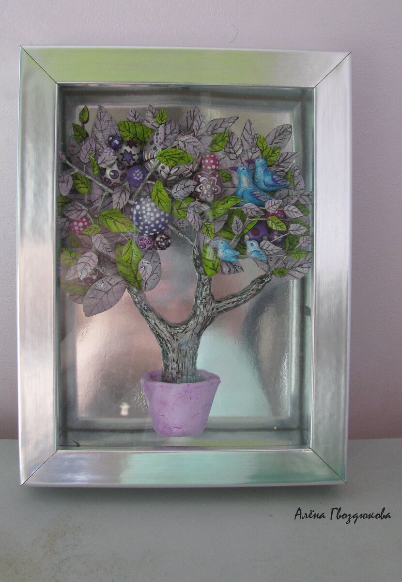 А это интерьерная картина чудо-дерево из полимерной глины и кожи