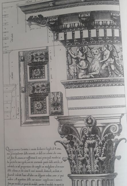 Антаблемент коринфского ордера. Иллюстрация из ренессансного учебника Джакомо Виньолы "Правило пяти ордеров архитектуры"