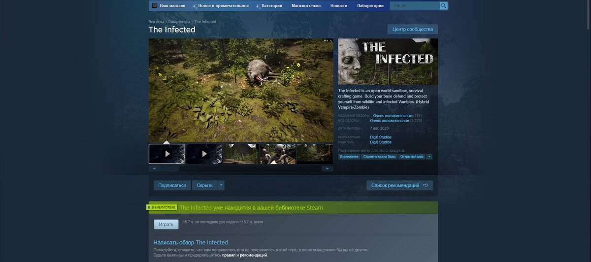 страница в Стим