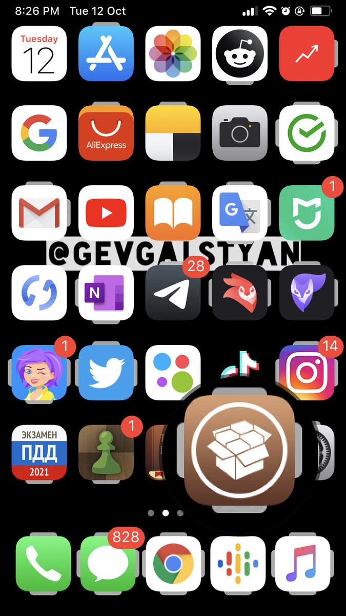 Вот так выглядит приложение джейлбрейка под названием Cydia