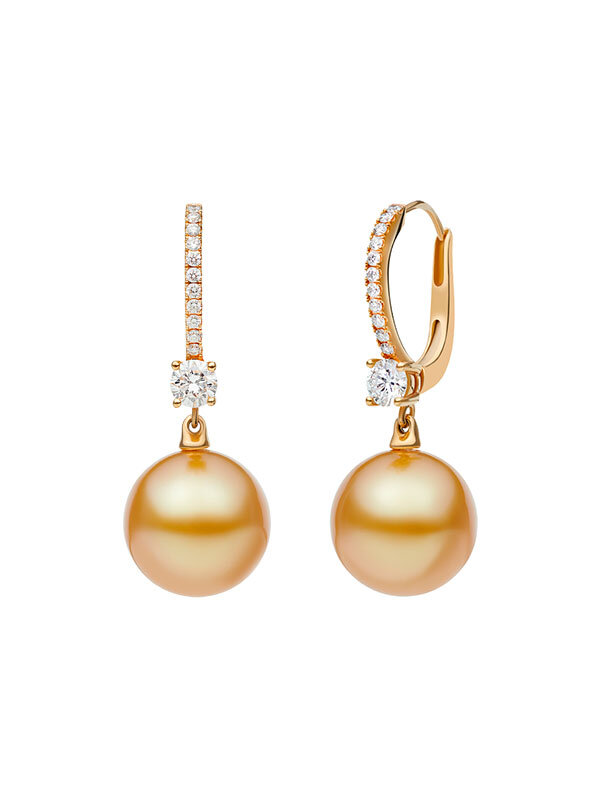 Серьги Mikimoto Classic из желтого золота с золотым жемчугом и бриллиантами