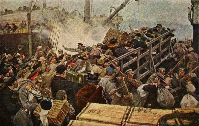 «Бегство буржуазии из Новороссийска. 1920 год.» Художник: И. А. Владимиров.
