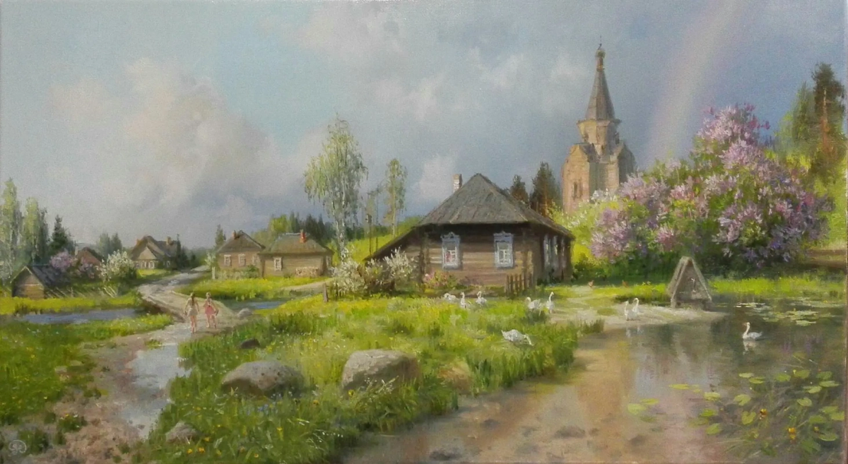 Деревня с церковью: как нарисовать акварелью поэтапно для начинающих