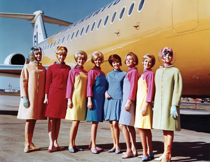 Pucci's revolutionary designs were introduced in Braniff's ad campaign, "The End of the Plain Plane." The bold colors and patterns shocked the airline industry.