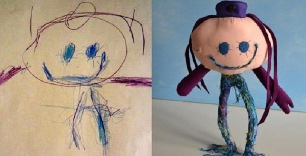 Игрушка по детскому рисунку, выполненная Венди Цао.