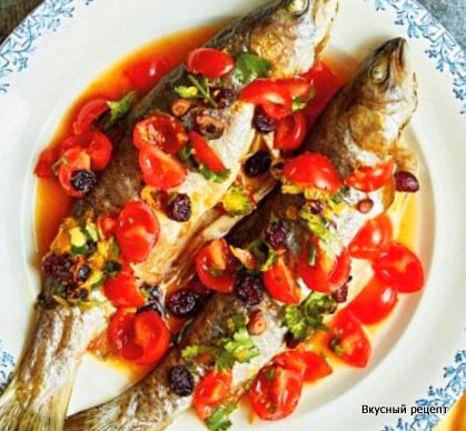Рыба с помидорами и апельсином 