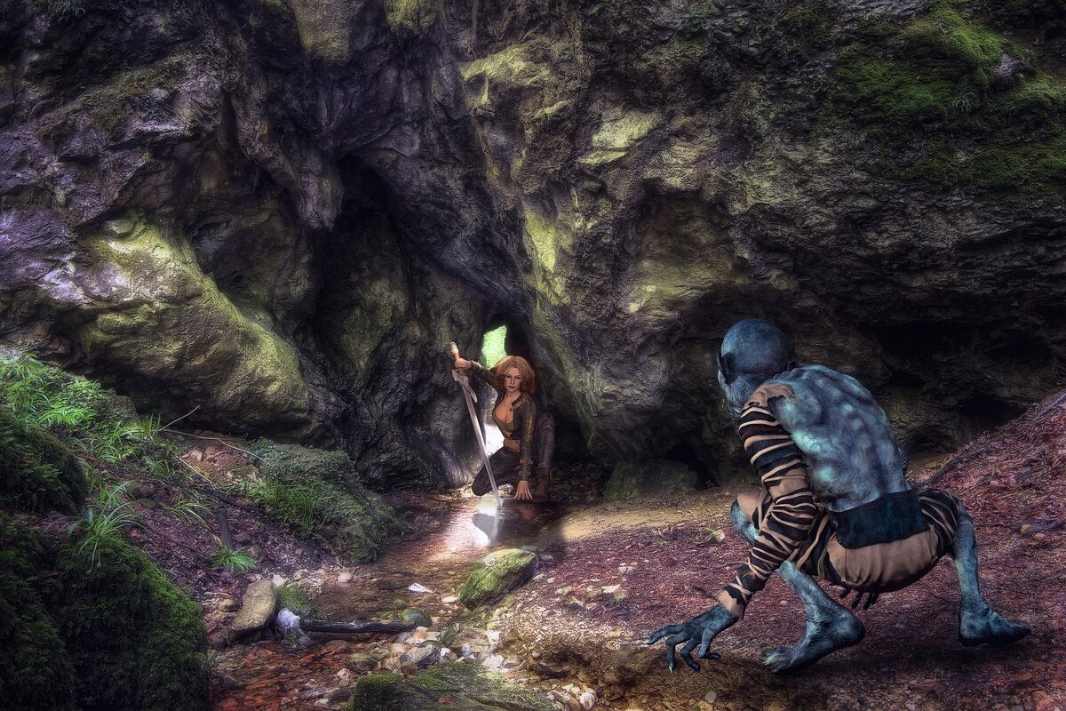 Пещера троллей. Пещера Кан и гут. Меч троллей. Cave Warrior. Игра монстры в пещерах