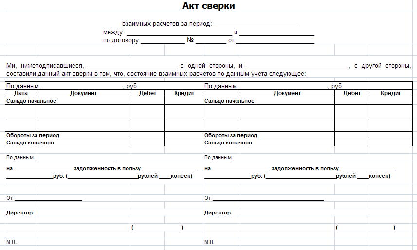 Акт сверки образец в экселе