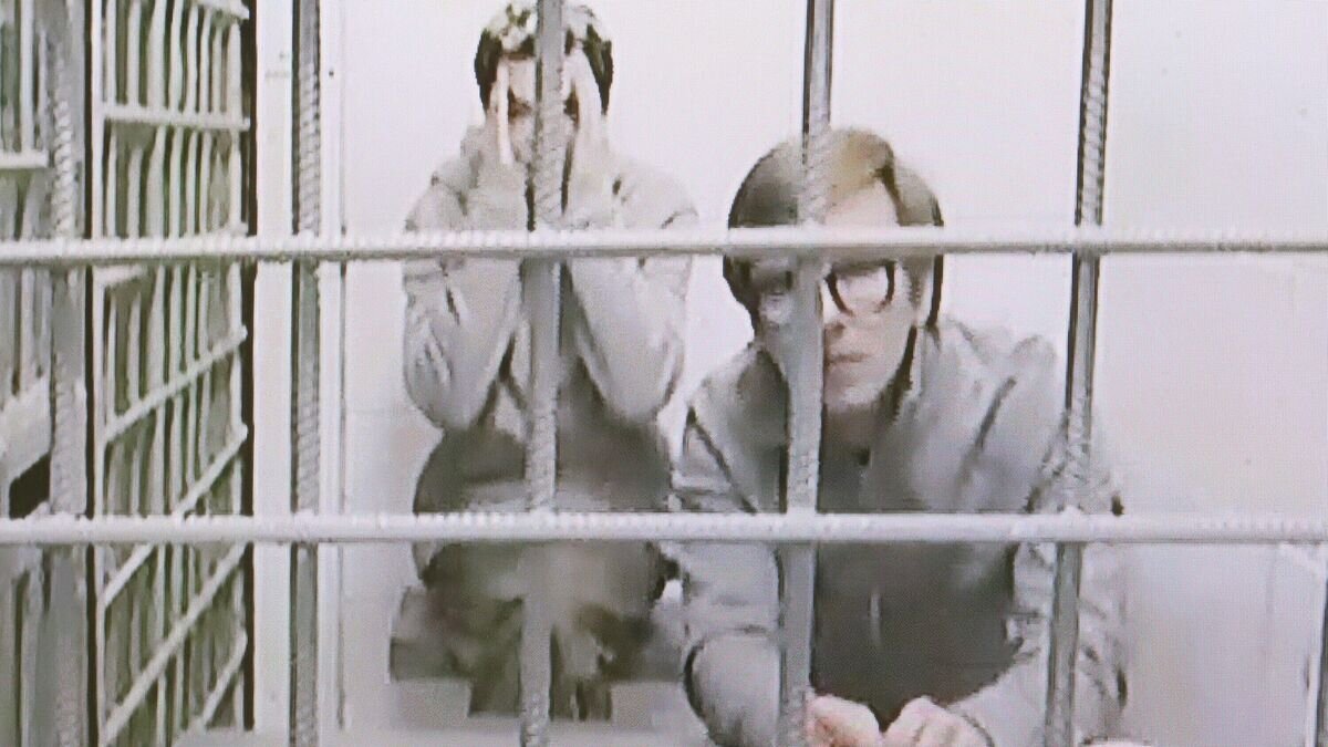    Бывший главный редактор журнала Tatler Ариан Романовский (Кузьмин) и коммерческий директор Ксении Собчак Кирилл Суханов на экране по видеосвязи из СИЗО во время рассмотрения апелляционных жалоб в Мосгорсуде © АГН "Москва" / Софья Сандурская