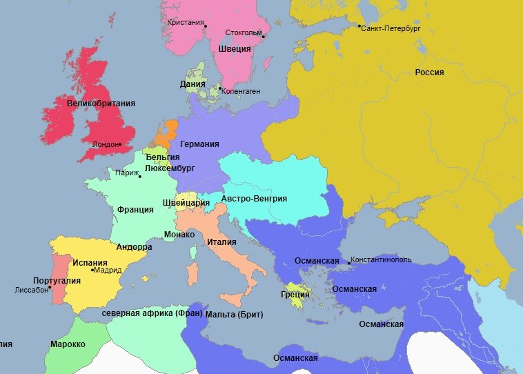 Карта Европы, 1875 г.