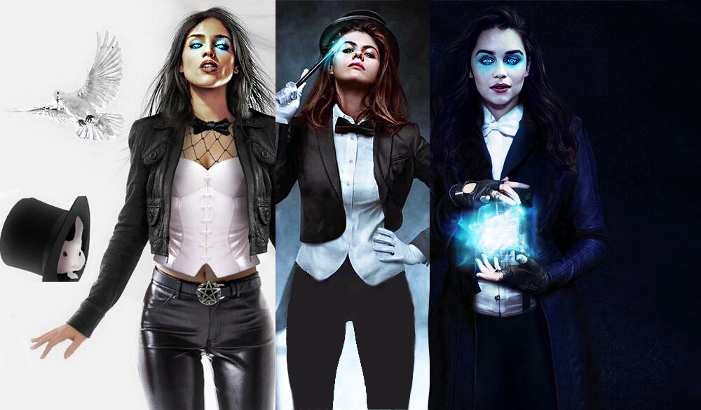 Гонсалес, Даддарио, Кларк в образе Затанны. Источники i.pinimg.com и cdnb.artstation.com