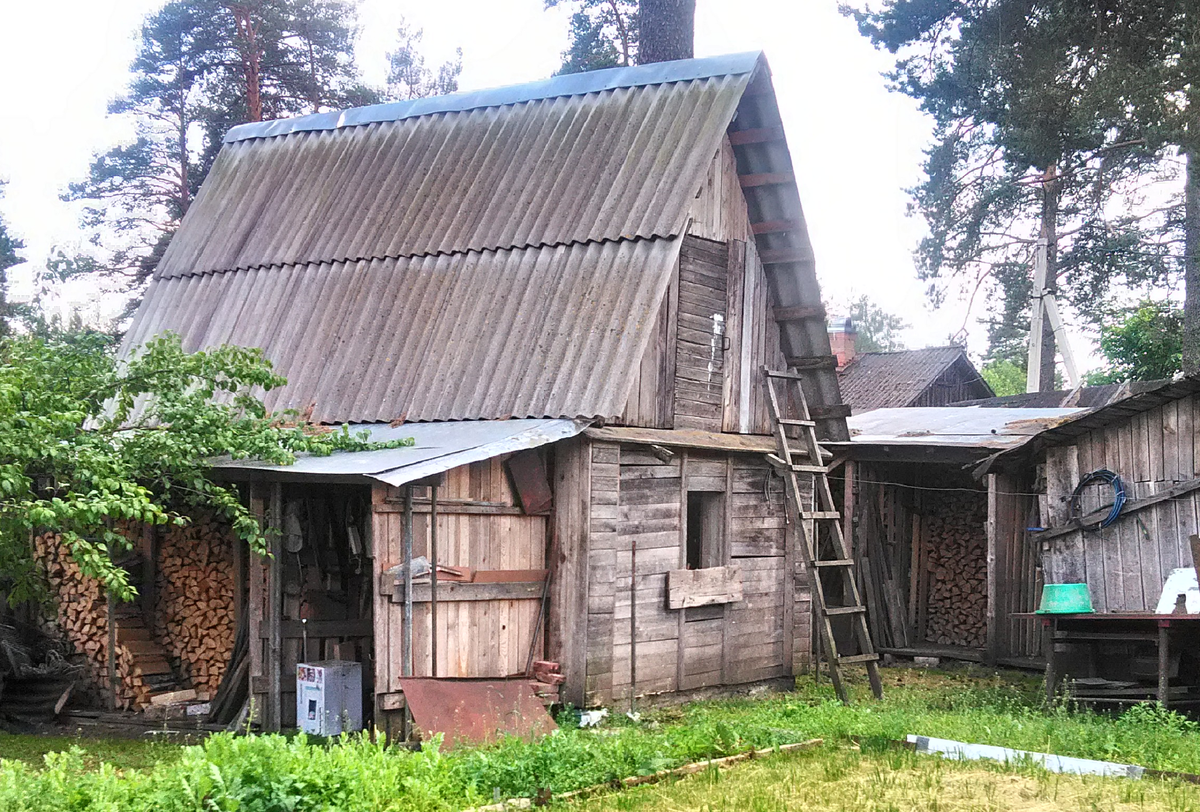 Бревенчатый сарай к которому мы пристроили баню