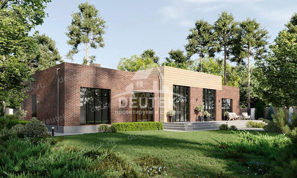 Проект узкого одноэтажного дома 169 м2 из керамобетона с террасой -  SRK-13