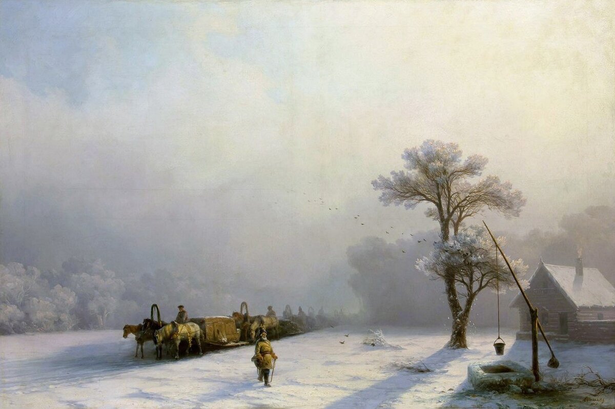 Зимний обоз в пути. 1857 год. Иван Айвазовский. 