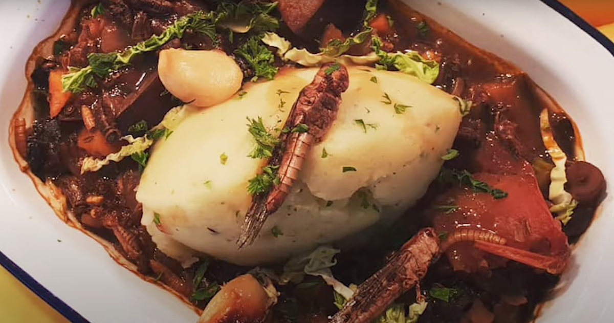 Картошка со сверчками и поливкой с личинками