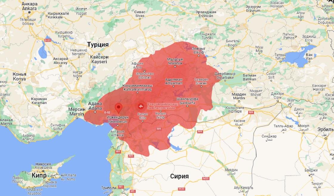    Город Эрзин на карте Турции:Google Maps