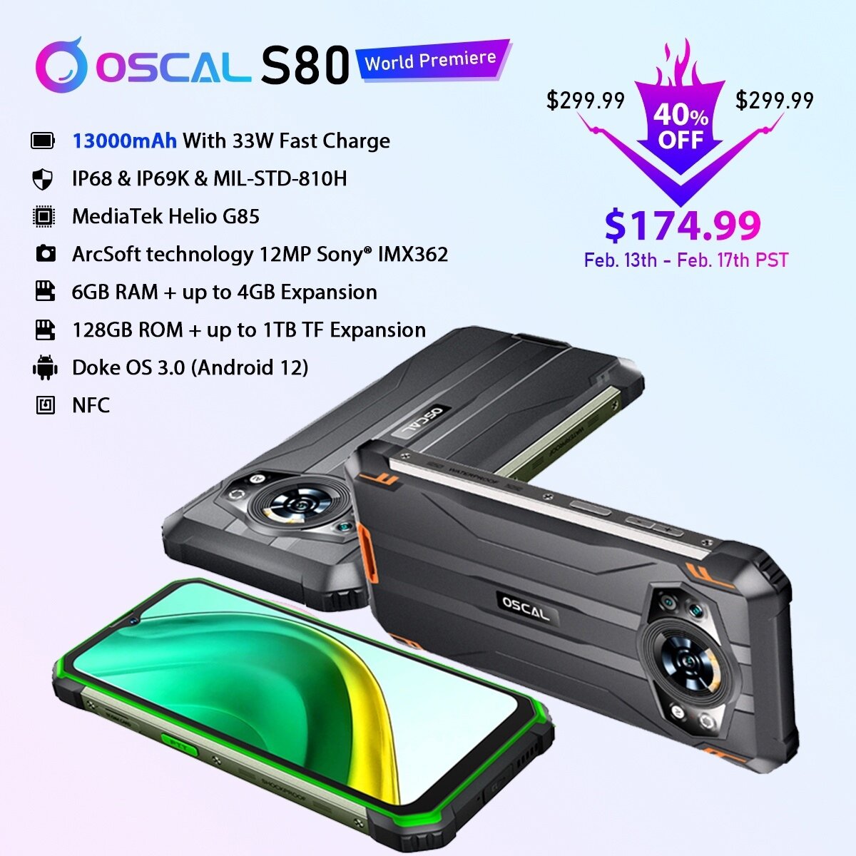 #Blackview #Oscal #S80 #Aliexpress 40% Скидка по предзаказу на али с 13 по 17 февраля! Цена: $174.99 [13 190 руб] Ссылка на покупку: https://s.click.aliexpress.com/e/_oEQXRW5Не упустите супер цену!