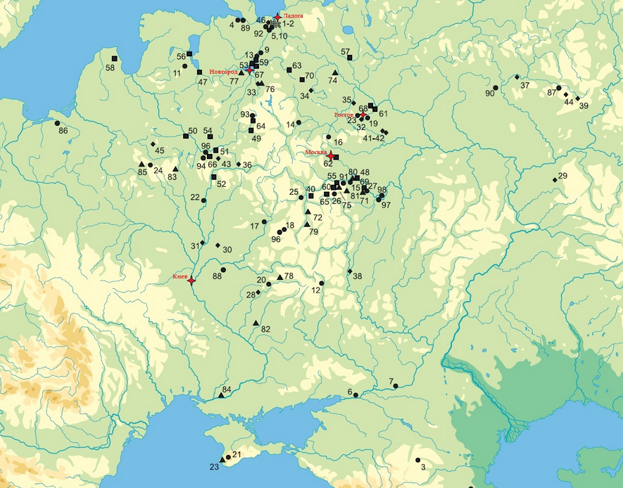 Карта восточноевропейских кладов арабских монет, найденных в разные годы. Фото из открытых источников интернет