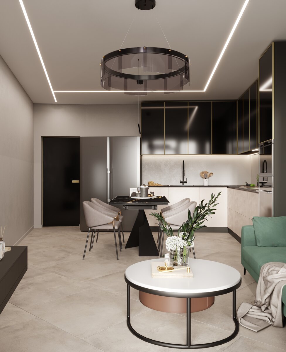 Дизайн-проект кухни-гостиной 24 кв.м. от нашей студентки Ольги Демидовой, 36 лет, Санкт-Петербург 