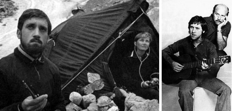 Слева — кадр из к-ф «Вертикаль». Справа — Высоцкий и Говорухин.