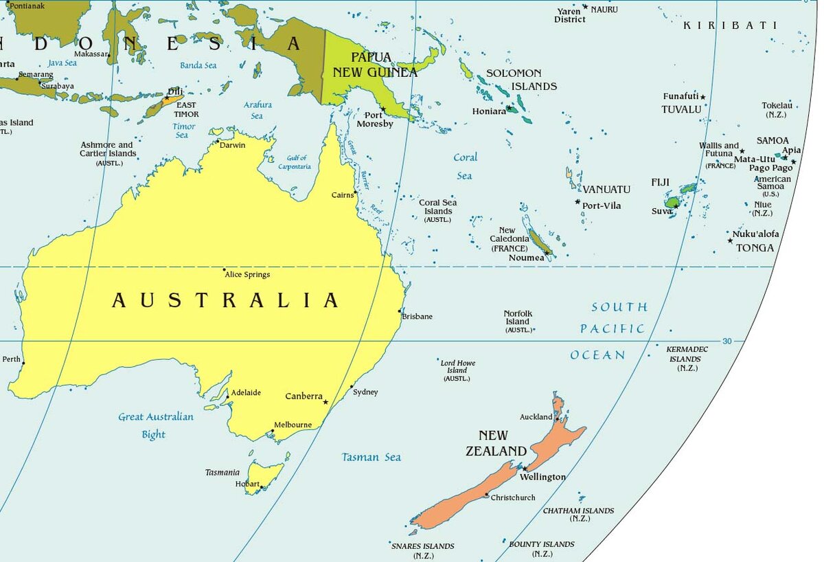Политическая карта Австралии и Океании