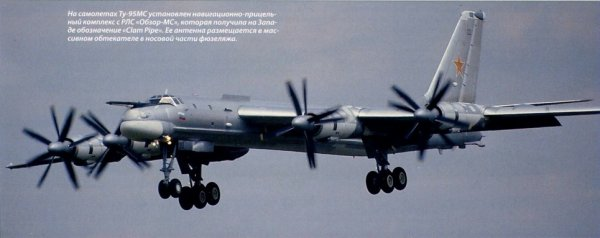 На самолётах Ту-95МС установлен навигационно-прицельный комплекс с РЛС «Обзор-МС», которая получила на Западе обозначение «Clam Pipe». Её антенна размещается в массивном обтекателе в носовой части фюзеляжа.