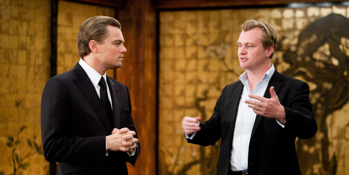 Нолан и Ди Каприо на сьемка фильма "Начало"