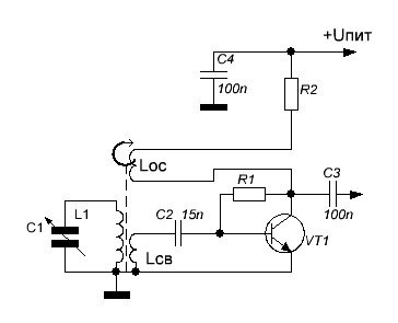 Рис. 2. Усилительный каскад с положительной обратной связью.