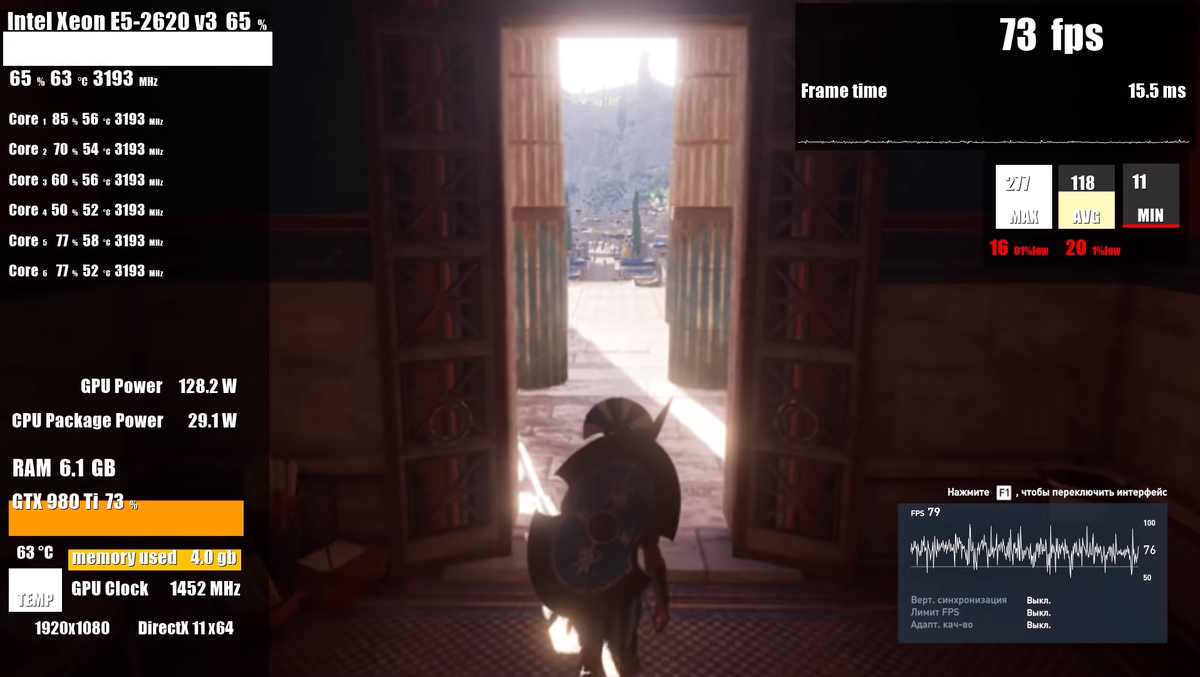 Assasin Creed Odesey | 60 - 80 FPS | Full HD разрешение | Максимальные настройки