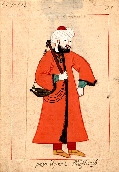 «Мухтасиб взвешивает хлеб» из Книги костюмов Раламба (1657 г.) 