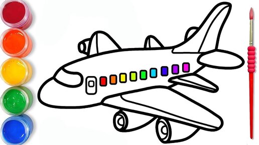 Самолет - небесная раскраска для малышей.