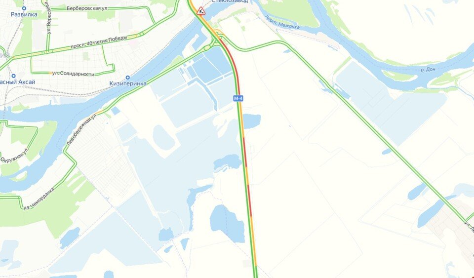     Пробка зарегистрирована от СНТ "Речник" до Аксайского моста. Фото: "Яндекс.Карты".