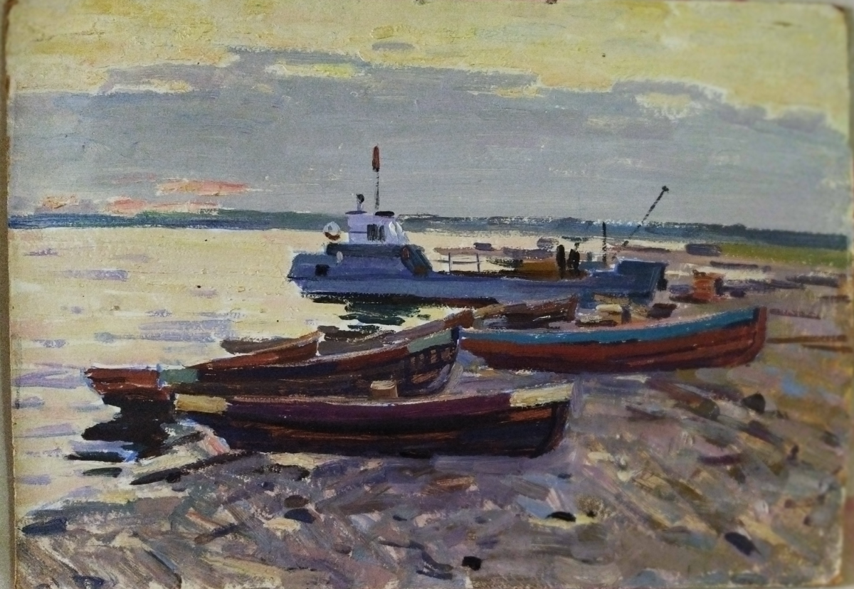 Н.Ф. Бортников. "Ночь на море" 50х70 картон. масло. 1965 г.