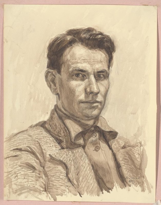 1939 год. Соколов Николай Яковлевич. Автопортрет. Бумага, акварель, графитный карандаш
