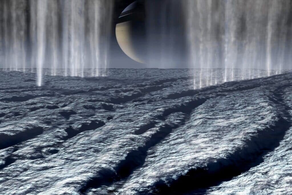    Гейзеры над Энцеладом: взгляд художника / ©Karl Kofoed, NASA