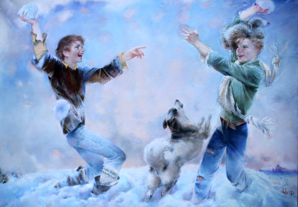 Олег Марушкин "Игра в снежки" (Холст, масло. 1980-2020 гг.). Коллекция МВЦ "Петербургский художник". 