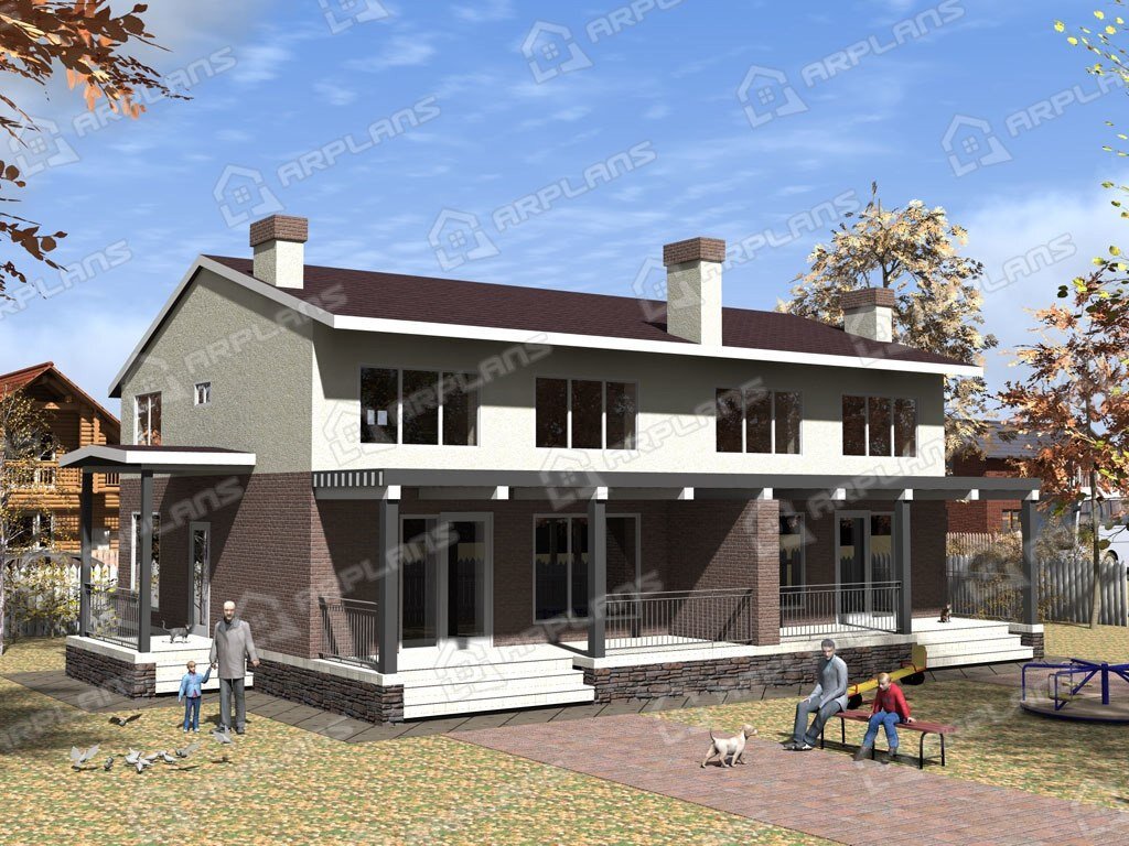 Фото 1 двухэтажного дома из блоков с 3 спальнями и террасой. Общая площадь 127 кв м. Источник arplans.ru