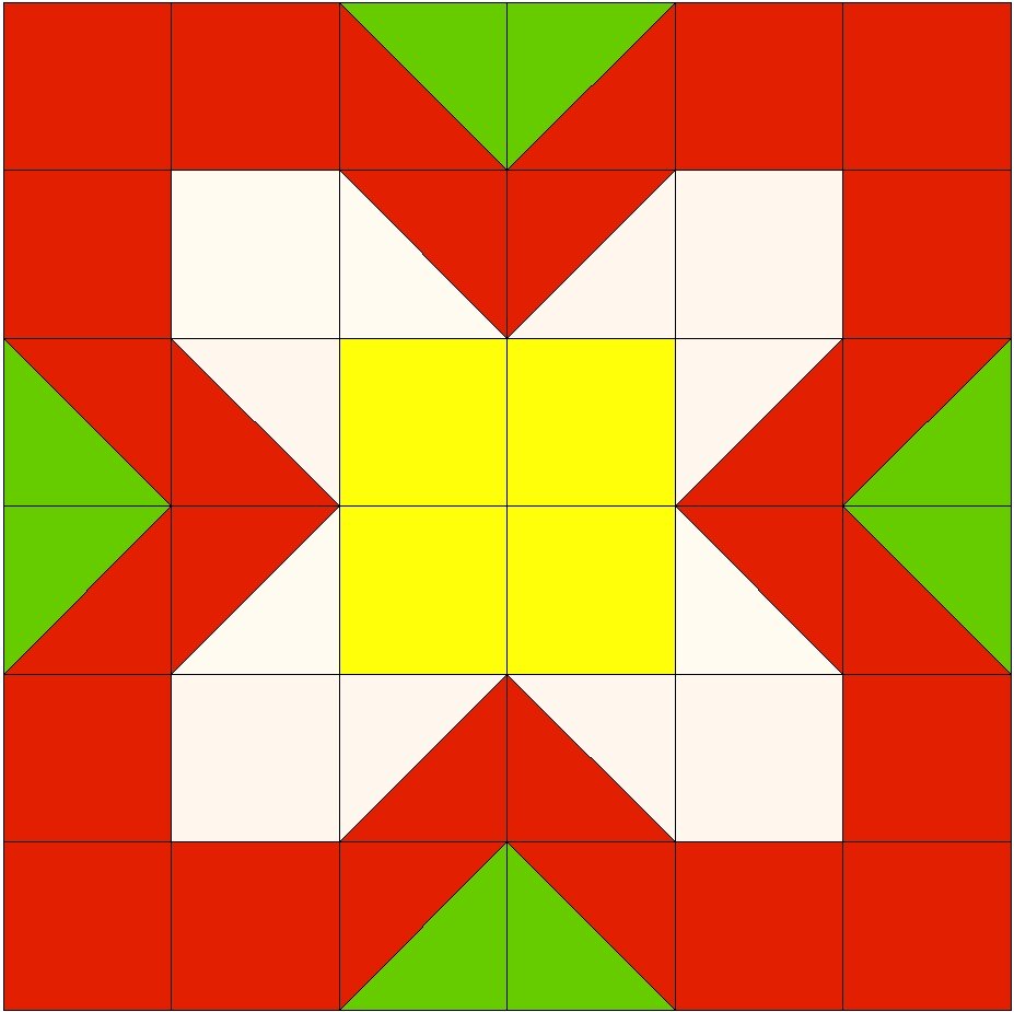 2 Лоскутный узор "цветок" 6х6 квадратов 4 цвета