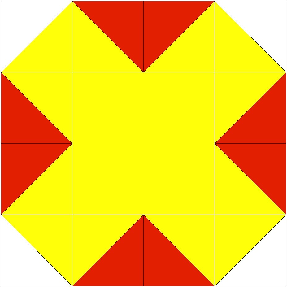 1 Лоскутный узор "крестик" 4х4 квадрата 3 цвета