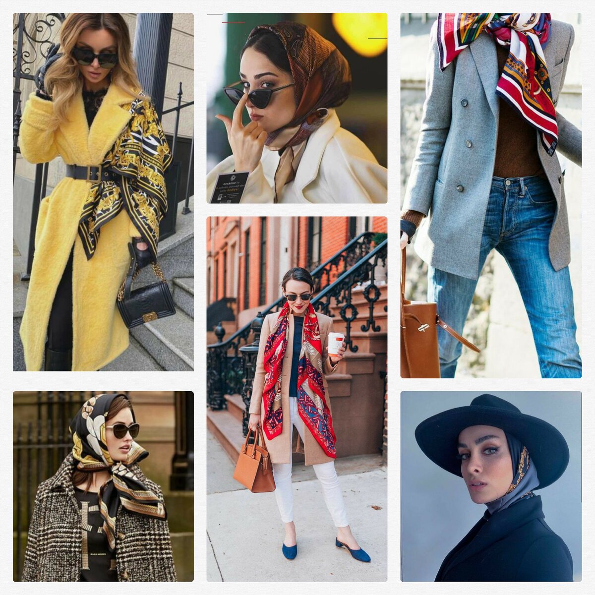 Различные варианты использования платка в Вашем образе. Фото стильных девушек с Pinterest.