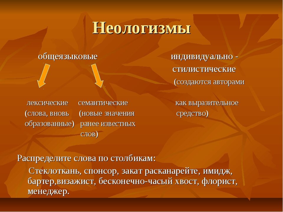 Неологизмы. Виды неологизмов. Общеязыковые неологизмы. Современные неологизмы примеры.